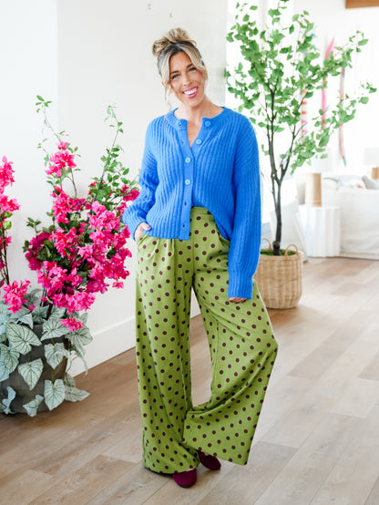 Polka Dot Pleated Elastic Waist Wide Leg Pants - Freckled Poppy