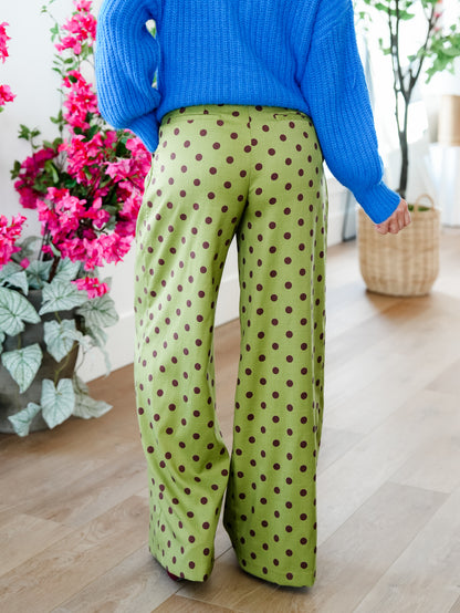 Polka Dot Pleated Elastic Waist Wide Leg Pants - Freckled Poppy