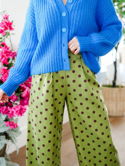 Polka Dot Pleated Elastic Waist Wide Leg Pants - Freckled Poppy