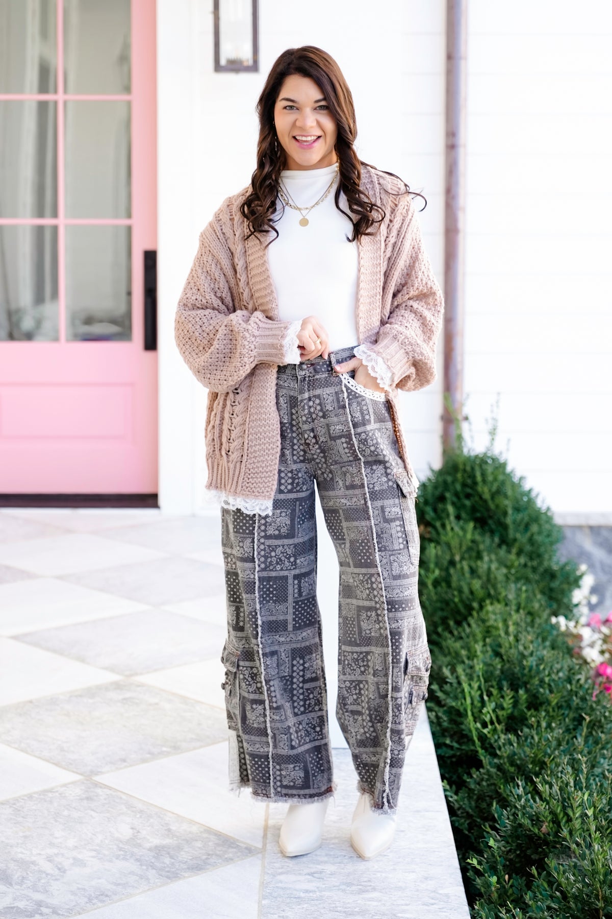 POL Paisley Print Relaxed Fit Wide Leg Pants - Freckled Poppy