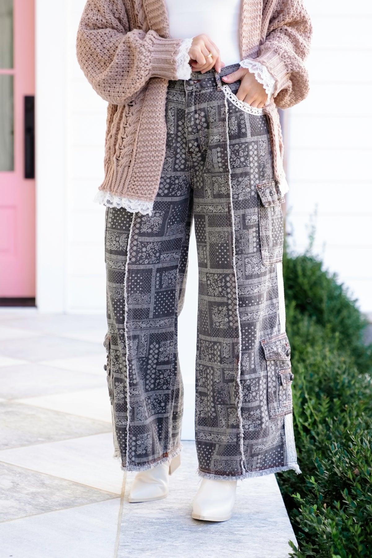 POL Paisley Print Relaxed Fit Wide Leg Pants - Freckled Poppy