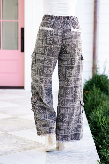 POL Paisley Print Relaxed Fit Wide Leg Pants - Freckled Poppy