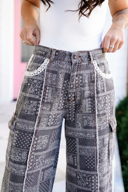 POL Paisley Print Relaxed Fit Wide Leg Pants - Freckled Poppy