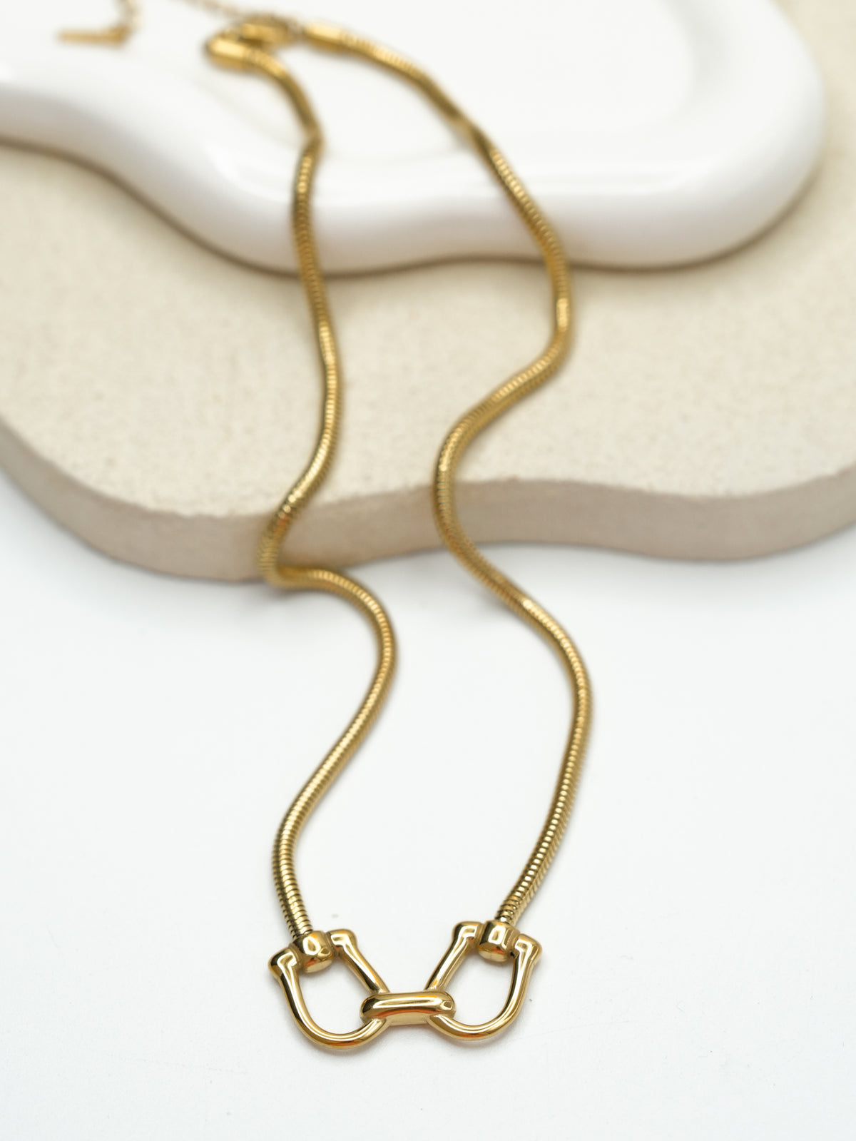 Gold Necklace with Double Link Clasp Centerpiece - Freckled Poppy