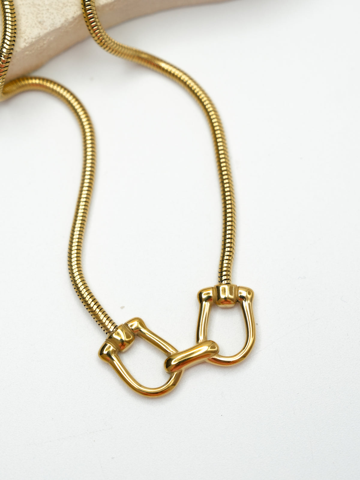 Gold Necklace with Double Link Clasp Centerpiece - Freckled Poppy