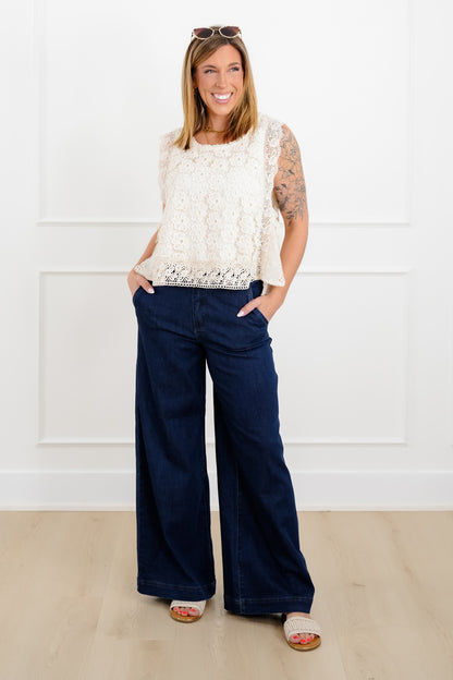 Plus/Reg Floral Lace Sleeveless Top with Side Ties - Freckled Poppy