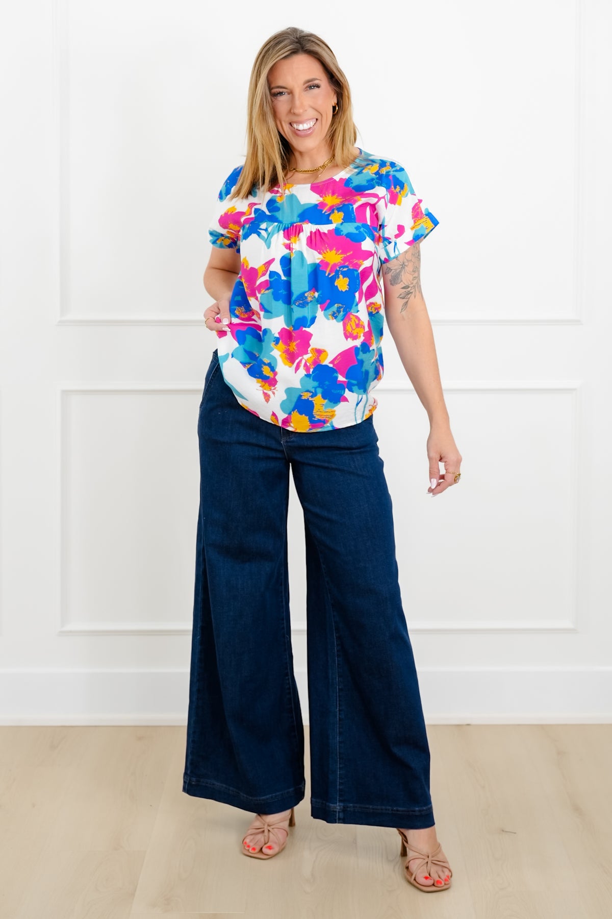 Floral Print Short Sleeve Top - Freckled Poppy