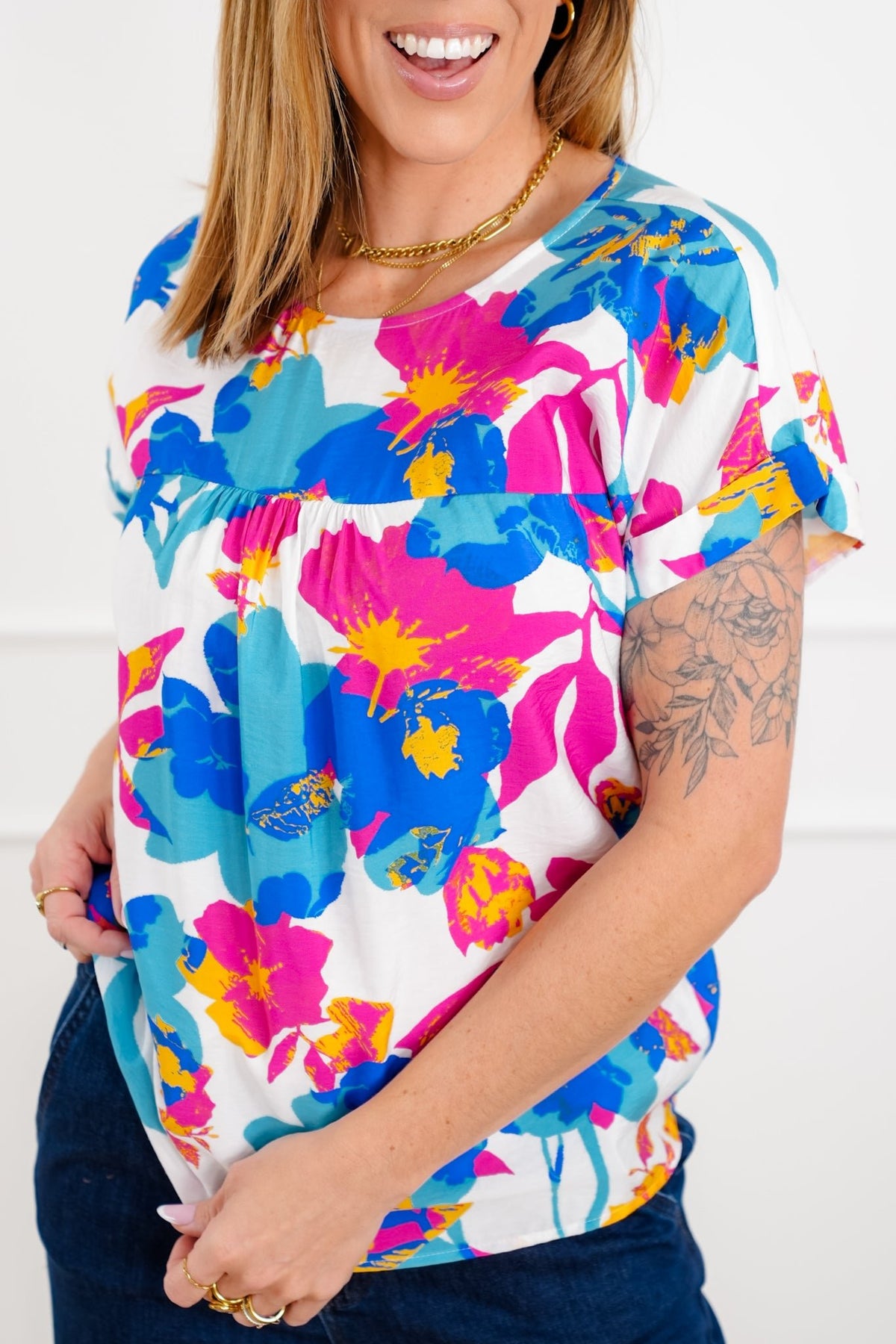 Floral Print Short Sleeve Top - Freckled Poppy