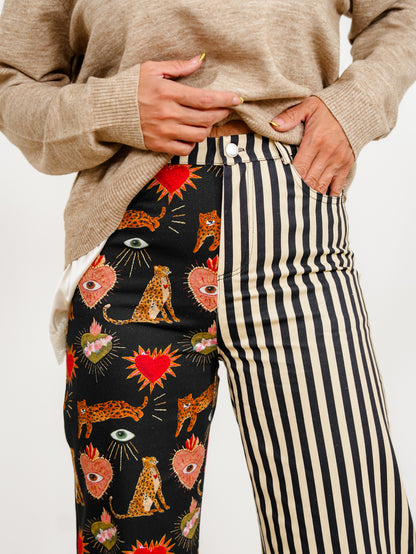 Plus/Reg Leopard Heart and Stripe Wide Leg Pants - Freckled Poppy