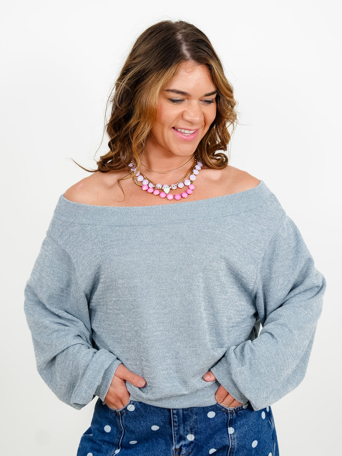 Door Buster! Knit Long Sleeve Off Shoulder Top