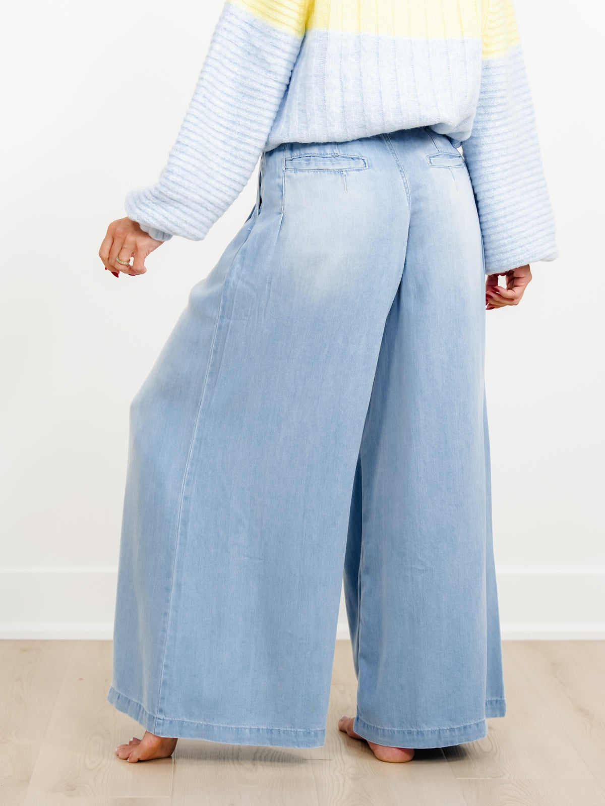 Light Wash Wide Leg Pleated Pants - Freckled Poppy