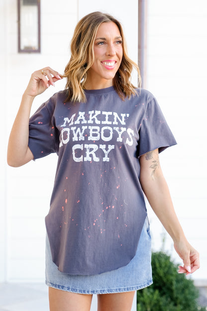 Bleached Short Sleeve "Makin' Cowboys Cry" Graphic Tee - Freckled Poppy