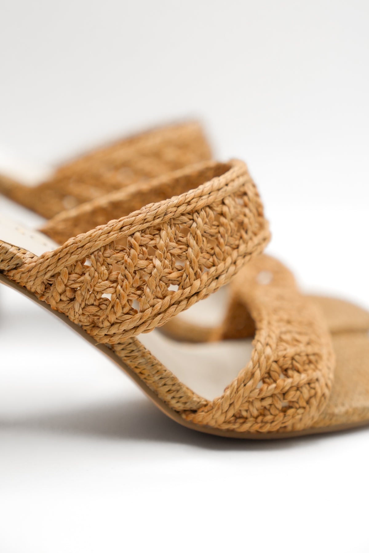Woven Raffia Double Band Mule Sandal with Block Heel - Freckled Poppy