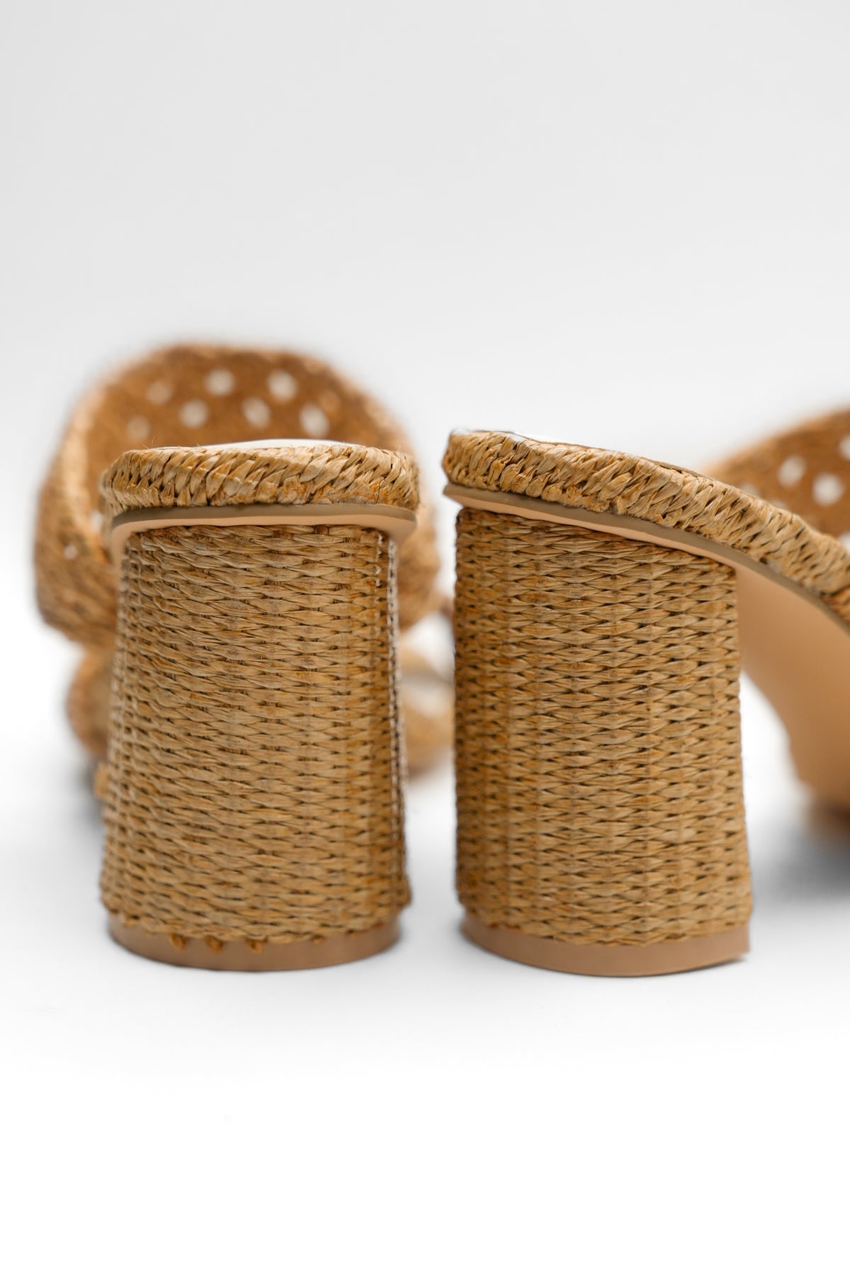 Woven Raffia Double Band Mule Sandal with Block Heel - Freckled Poppy