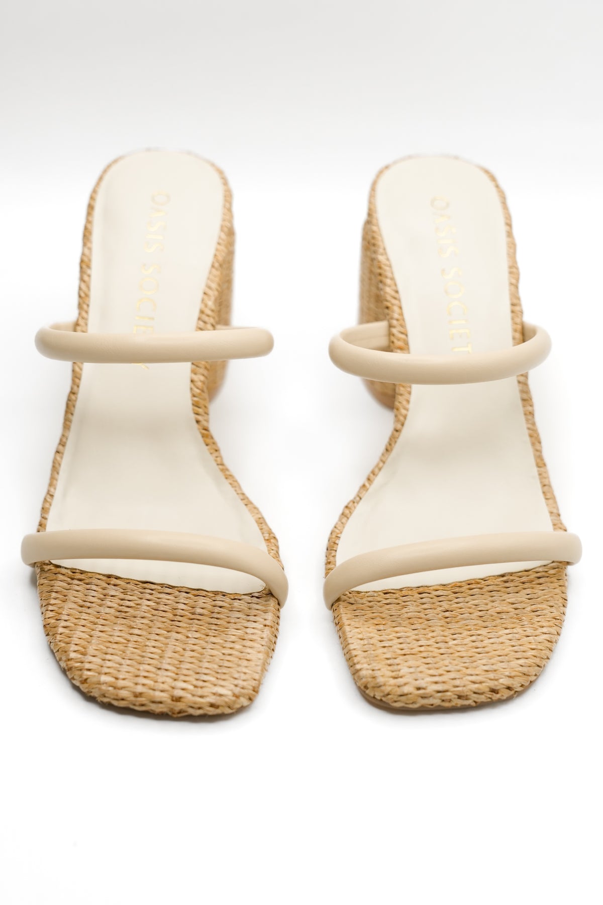 Textured Raffia Double Strap Mule Block Heel - Freckled Poppy