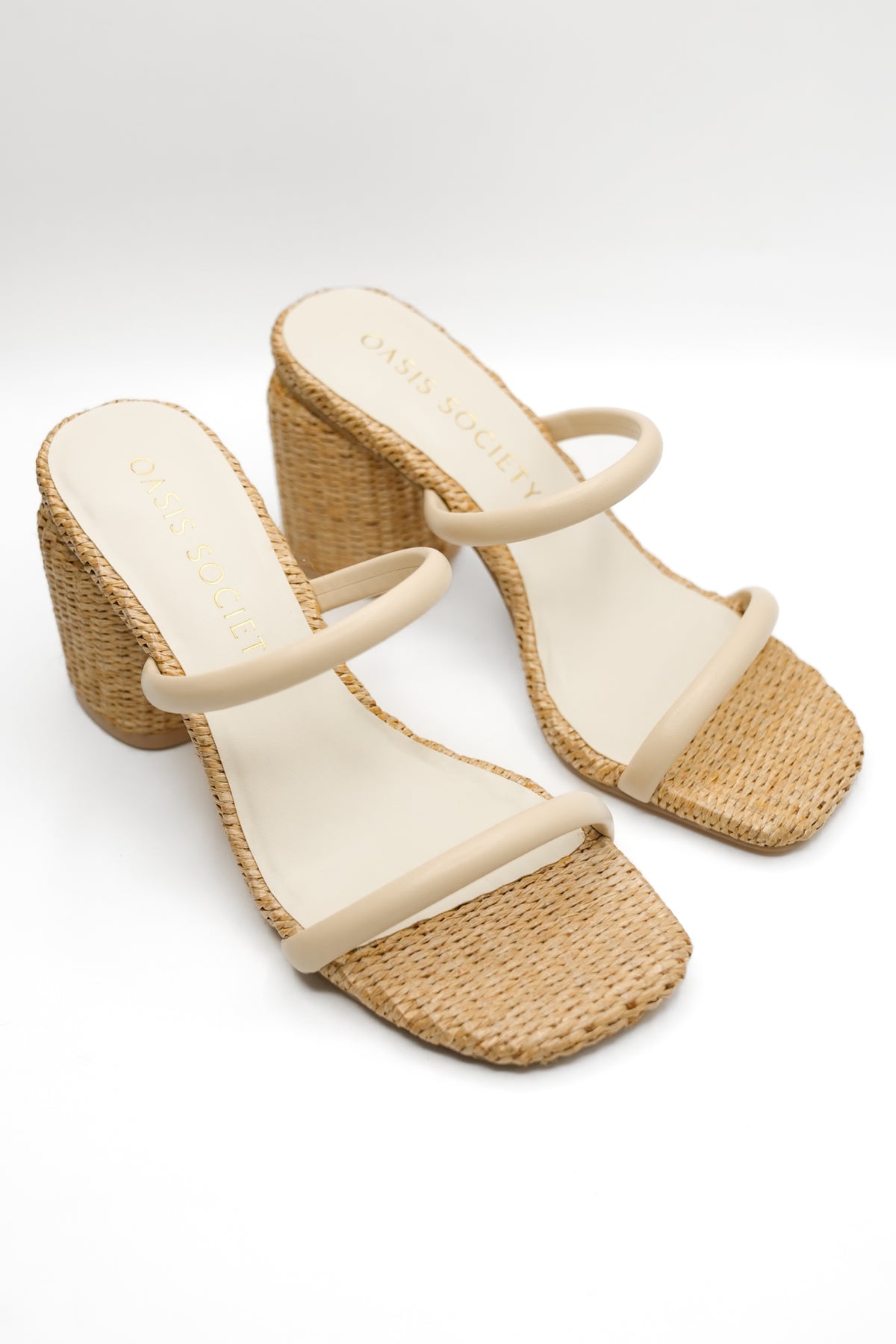Textured Raffia Double Strap Mule Block Heel - Freckled Poppy