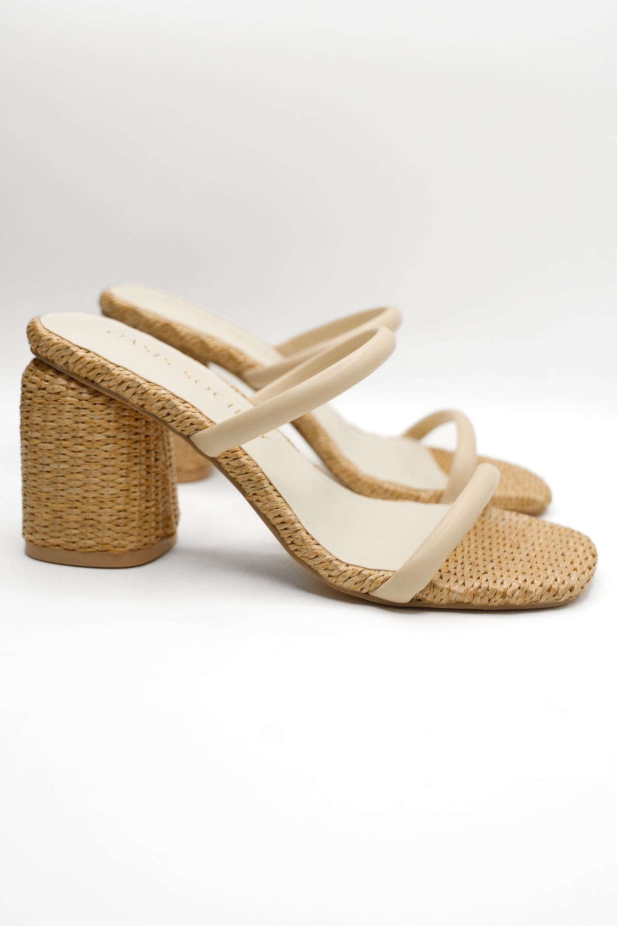 Textured Raffia Double Strap Mule Block Heel - Freckled Poppy