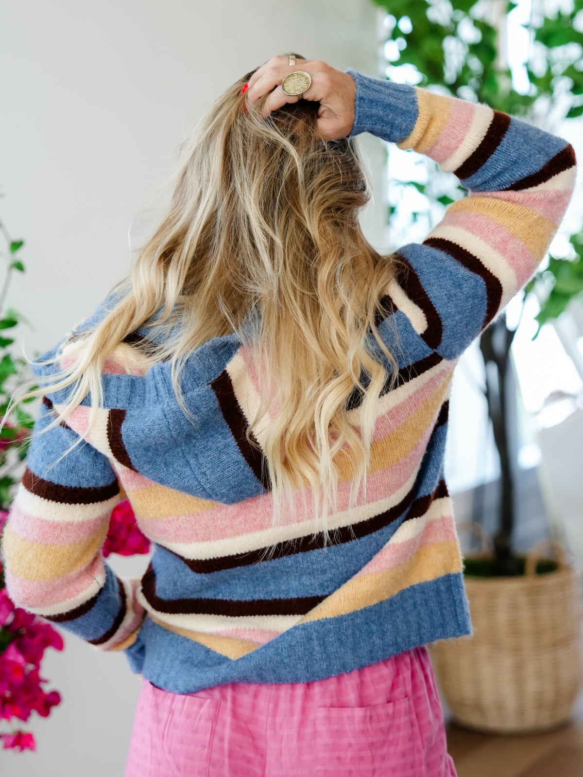 Color Block Long Sleeve Button Down Hooded Cardigan - Freckled Poppy