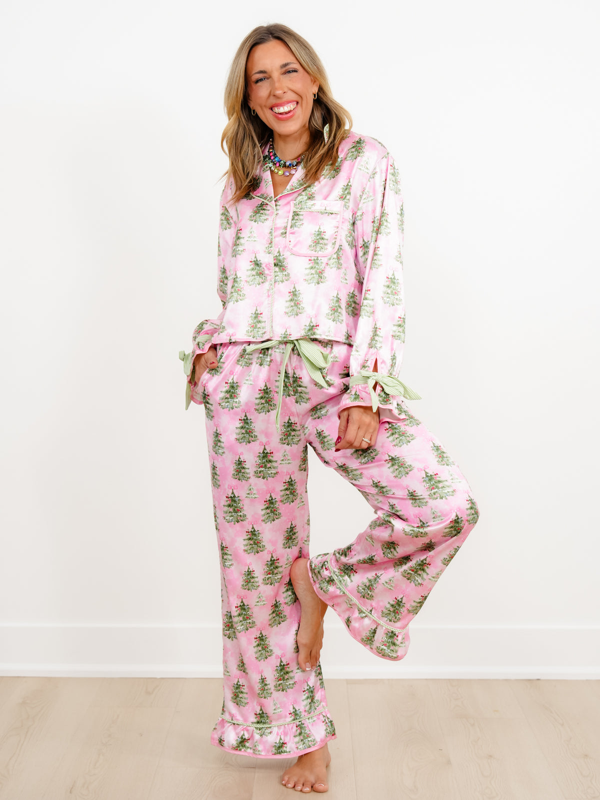 Christmas Tree Print Long Sleeve Top and Pants Lounge Set