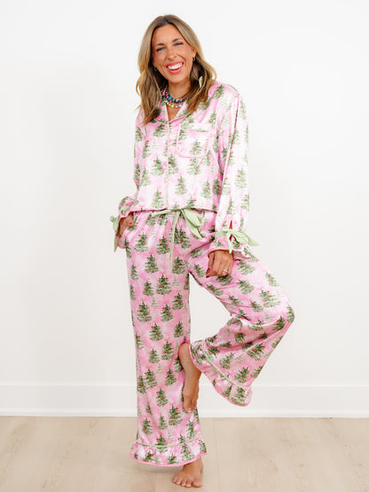 Christmas Tree Print Long Sleeve Top and Pants Lounge Set