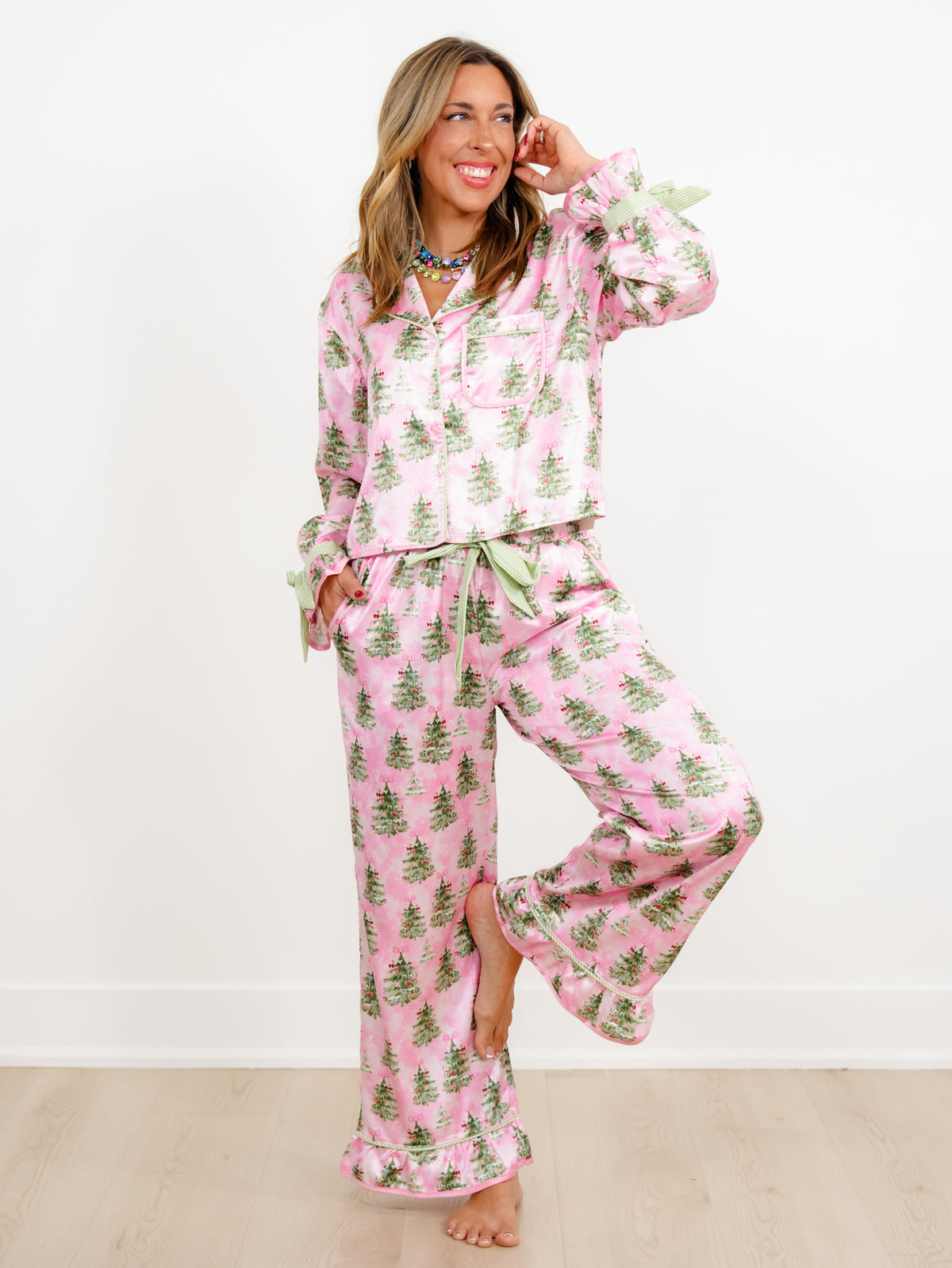 Christmas Tree Print Long Sleeve Top and Pants Lounge Set