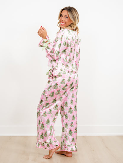 Christmas Tree Print Long Sleeve Top and Pants Lounge Set