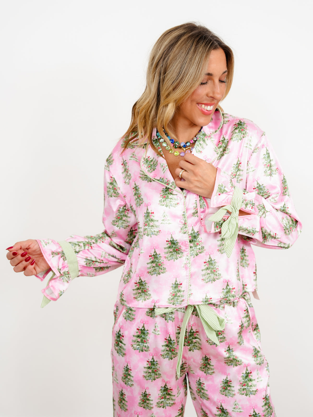 Christmas Tree Print Long Sleeve Top and Pants Lounge Set