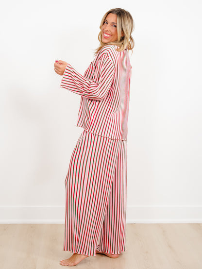 Multi Color Stripe Long Sleeve Top and Pants Lounge Set