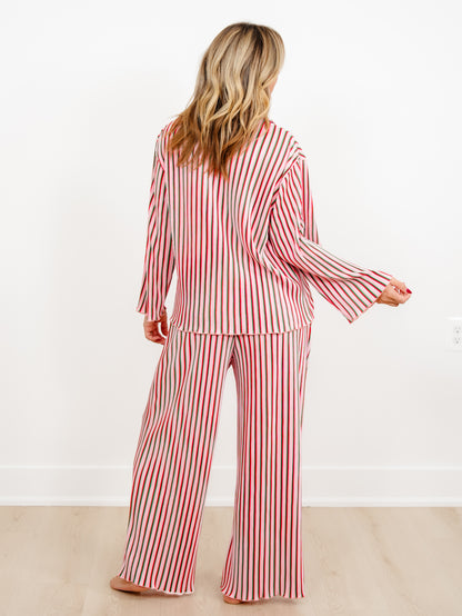 Multi Color Stripe Long Sleeve Top and Pants Lounge Set
