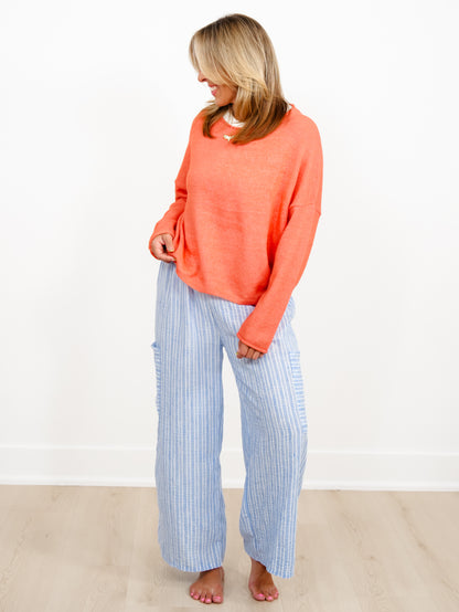 Orange Long Sleeve Drop Shoulder Pullover Sweater - Freckled Poppy