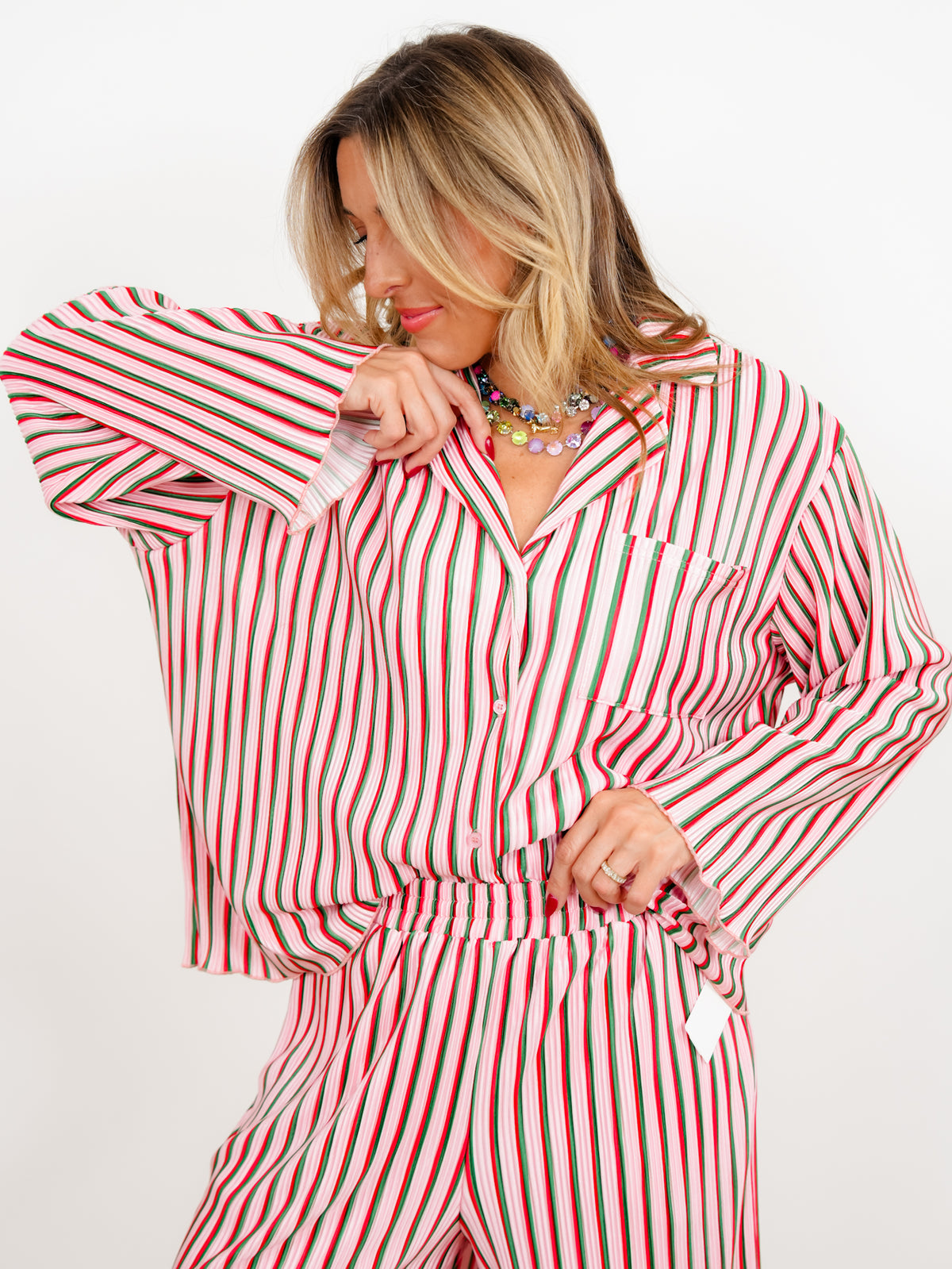 Multi Color Stripe Long Sleeve Top and Pants Lounge Set