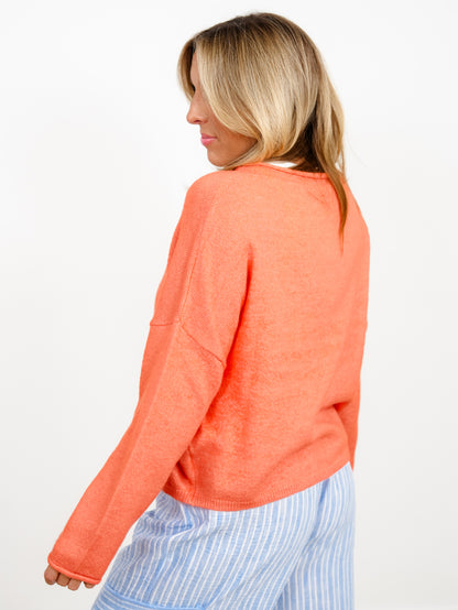 Orange Long Sleeve Drop Shoulder Pullover Sweater - Freckled Poppy