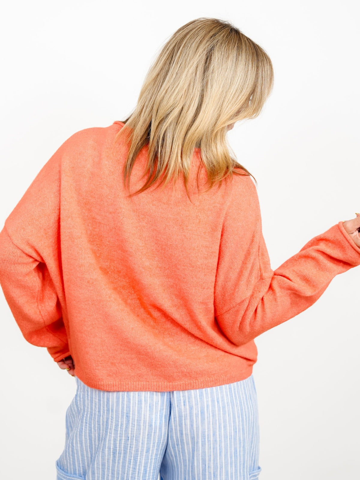 Orange Long Sleeve Drop Shoulder Pullover Sweater - Freckled Poppy