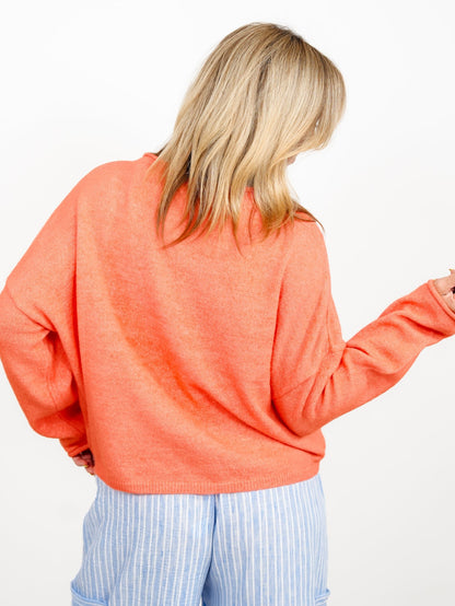 Orange Long Sleeve Drop Shoulder Pullover Sweater - Freckled Poppy