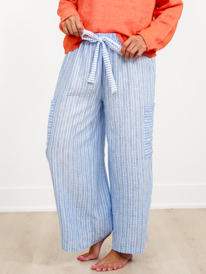 Plus/Reg Stripe Pattern Wide Leg Pants With Pockets - Freckled Poppy