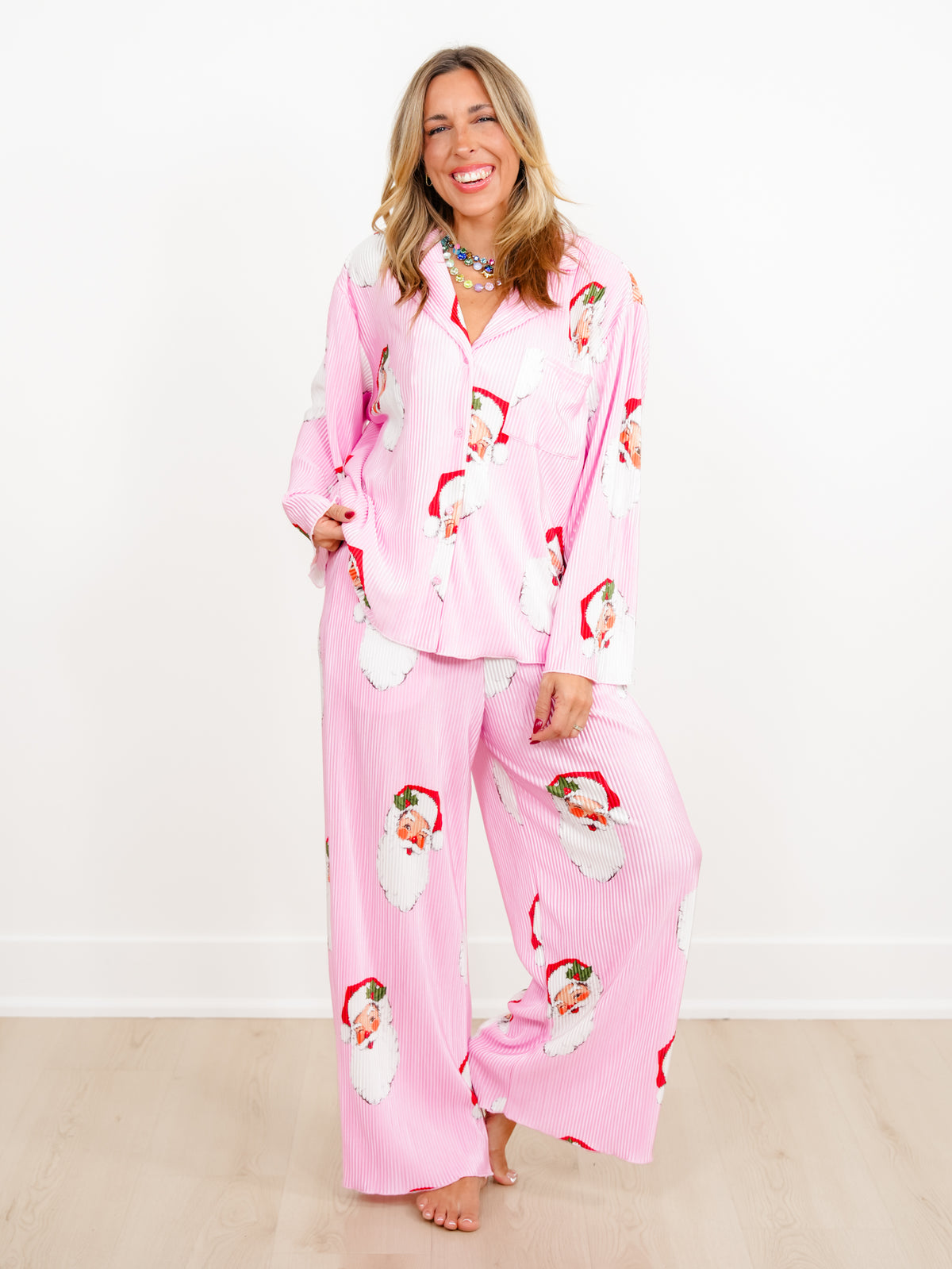 Santa Print Long Sleeve Top and Pants Lounge Set