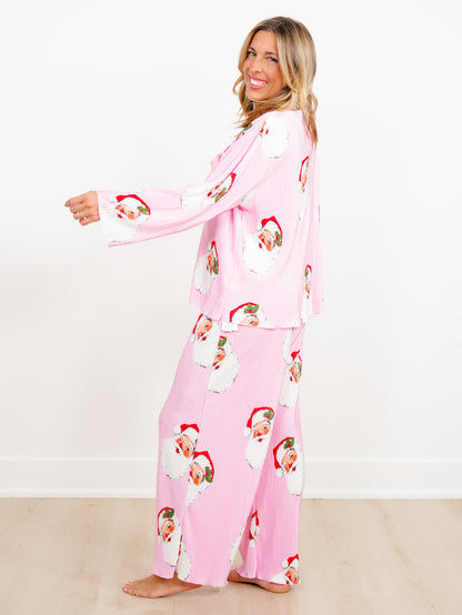 Santa Print Long Sleeve Top and Pants Lounge Set