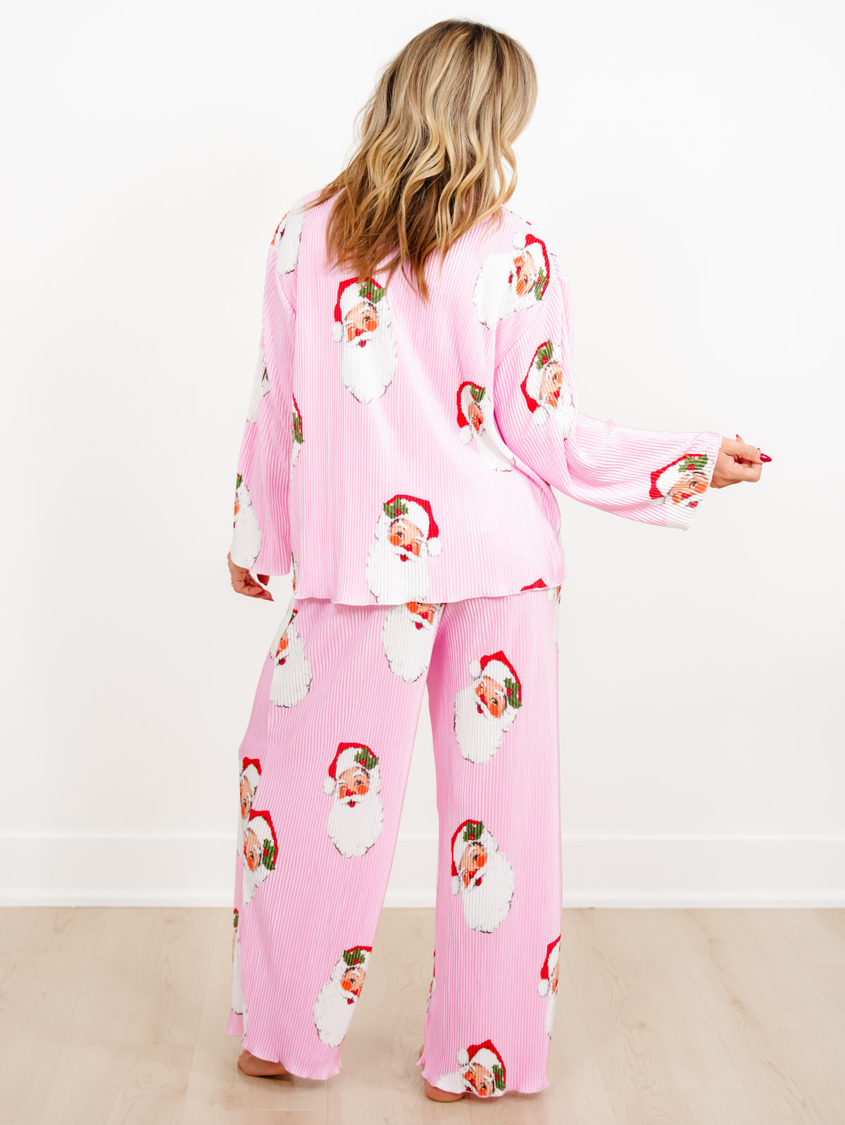 Santa Print Long Sleeve Top and Pants Lounge Set