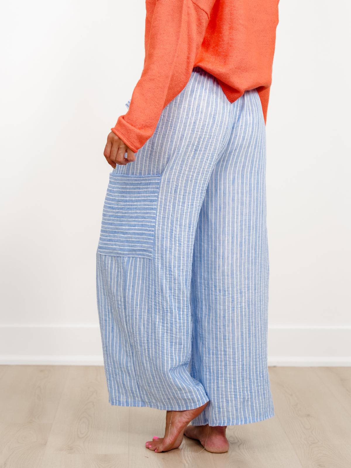 Plus/Reg Stripe Pattern Wide Leg Pants With Pockets - Freckled Poppy
