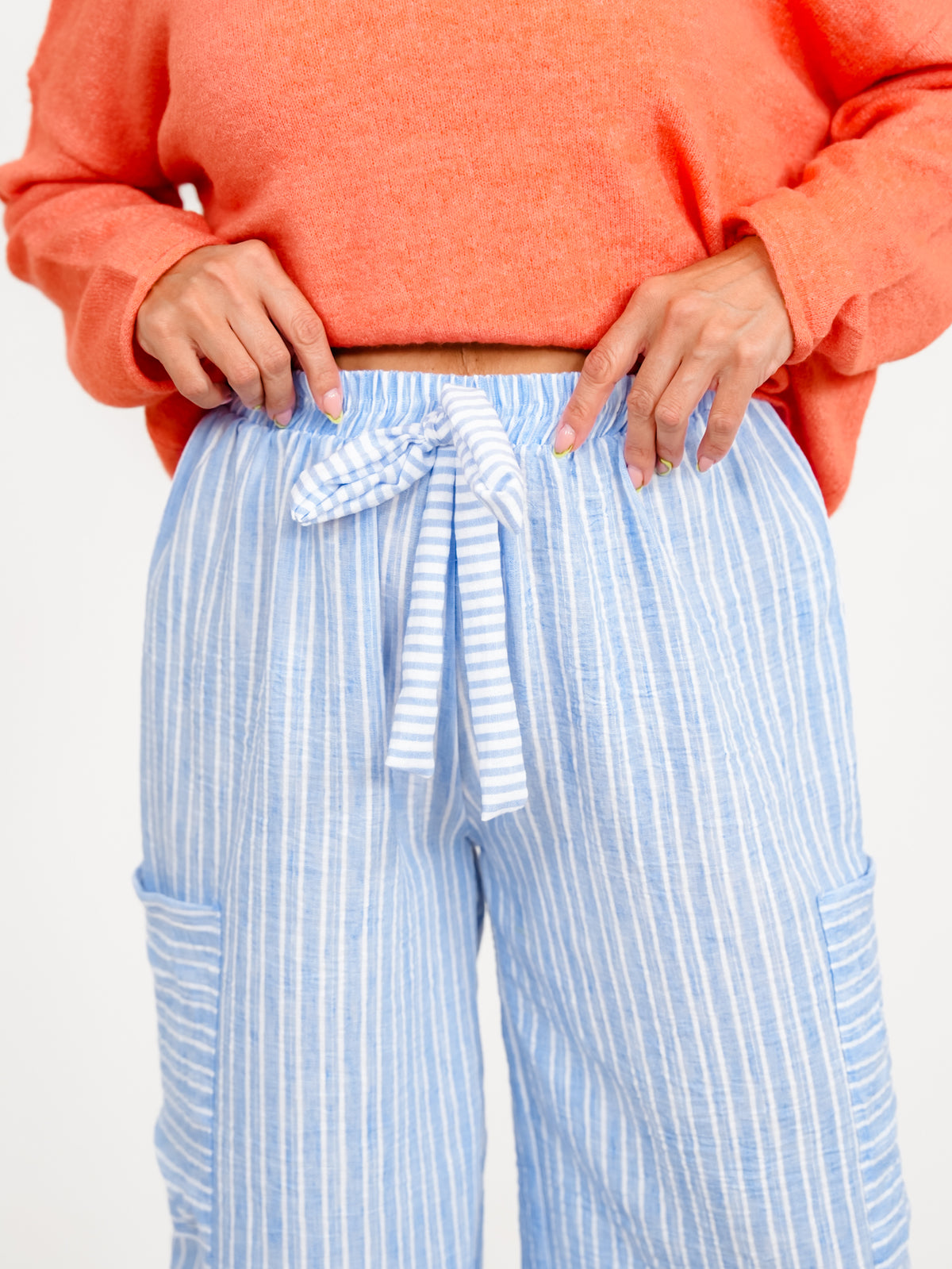 Plus/Reg Stripe Pattern Wide Leg Pants With Pockets - Freckled Poppy