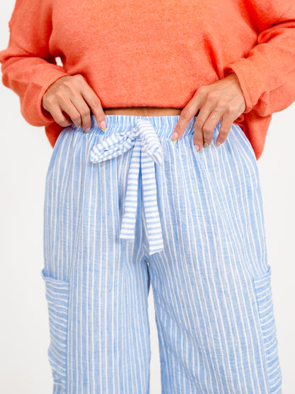 Plus/Reg Stripe Pattern Wide Leg Pants With Pockets - Freckled Poppy