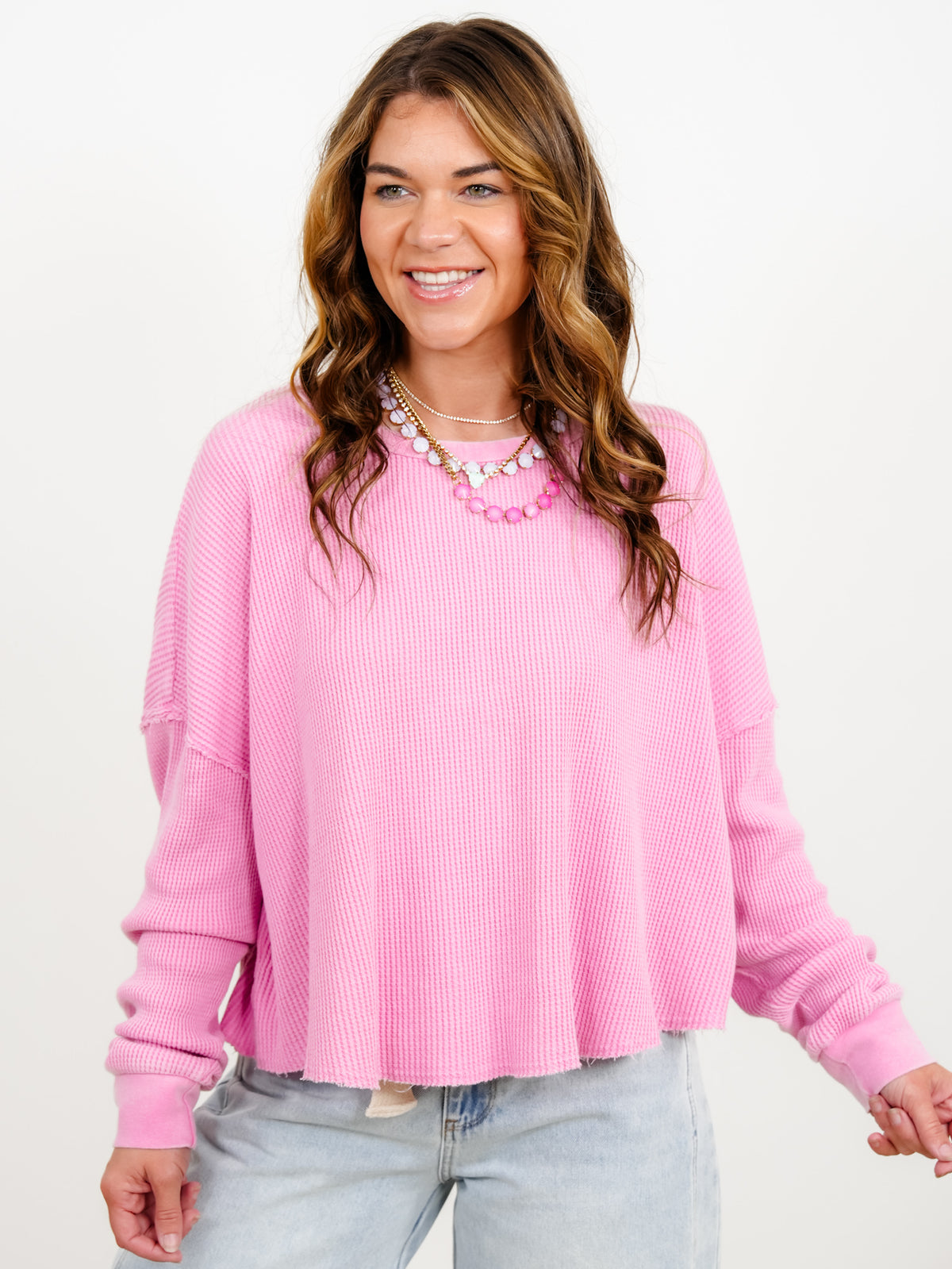 Door Buster! Mineral Wash Waffle Knit Long Sleeve Top - Freckled Poppy
