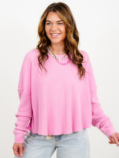 Door Buster! Mineral Wash Waffle Knit Long Sleeve Top - Freckled Poppy