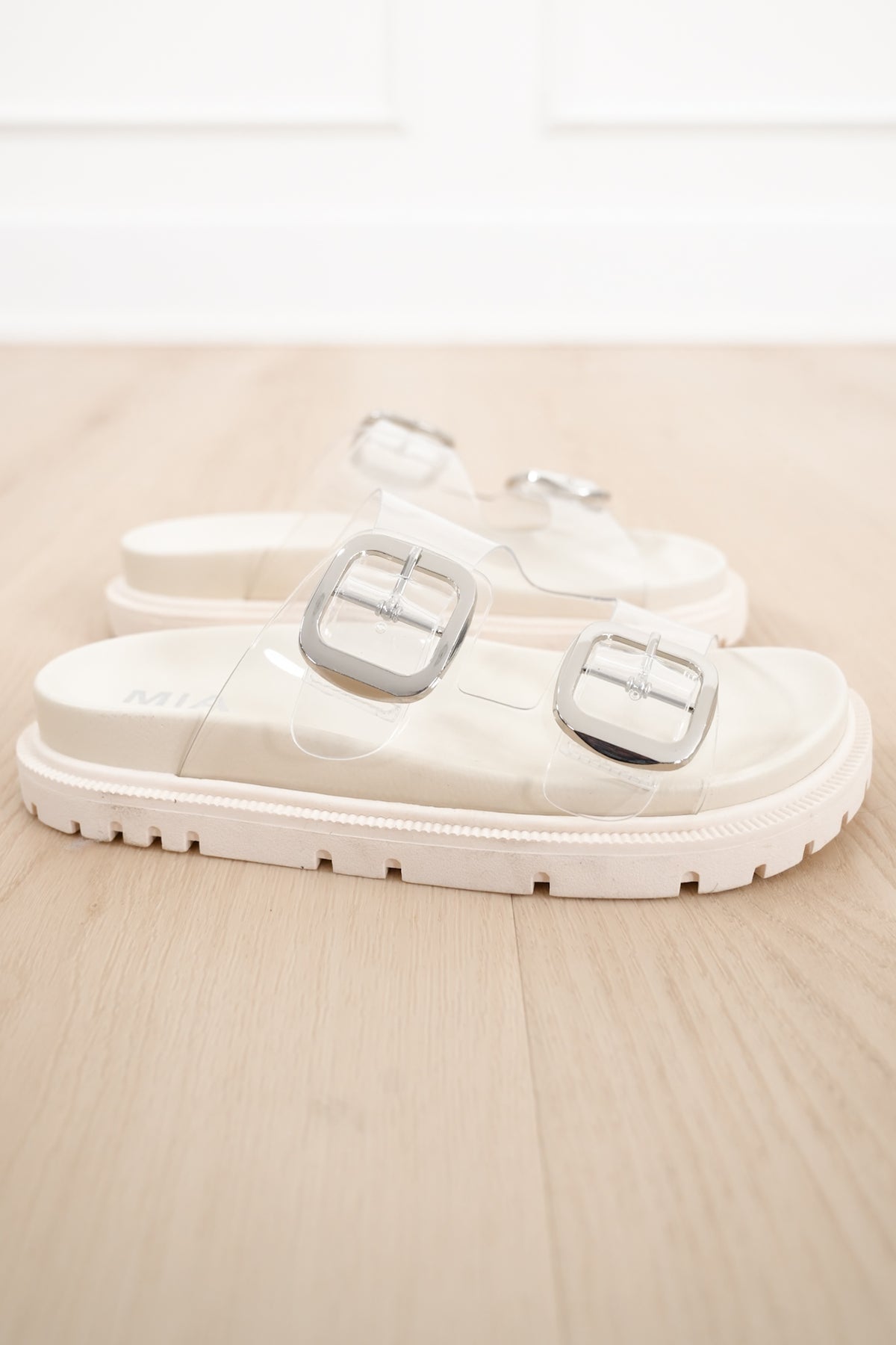 MIA Clear Double Buckle Platform Slide Sandal - Freckled Poppy