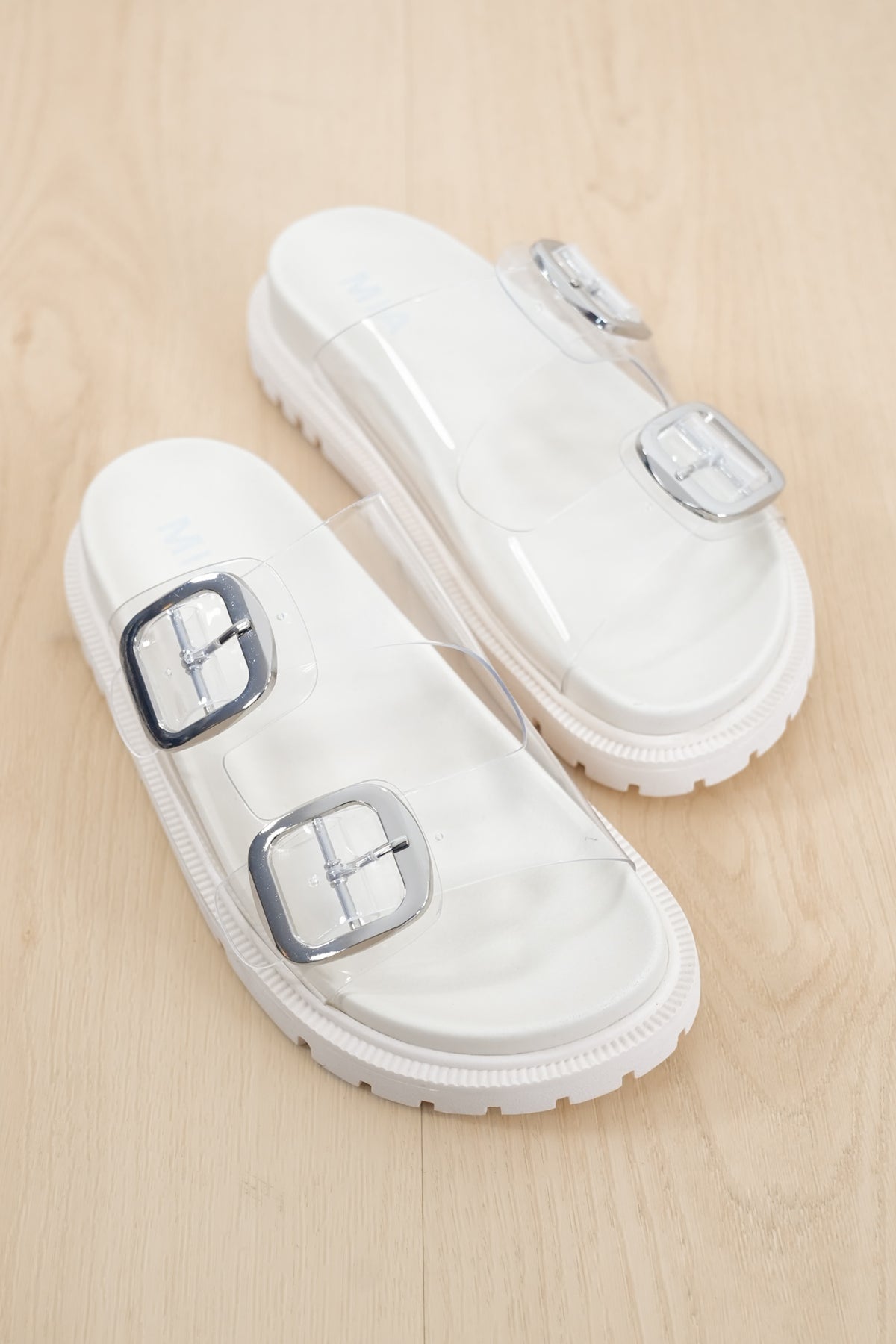 MIA Clear Double Buckle Platform Slide Sandal - Freckled Poppy