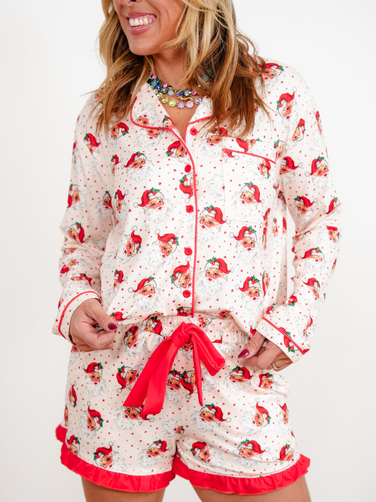 Plus/Reg JESS LEA Vintage Santa Top and Ruffle Shorts Lounge Set