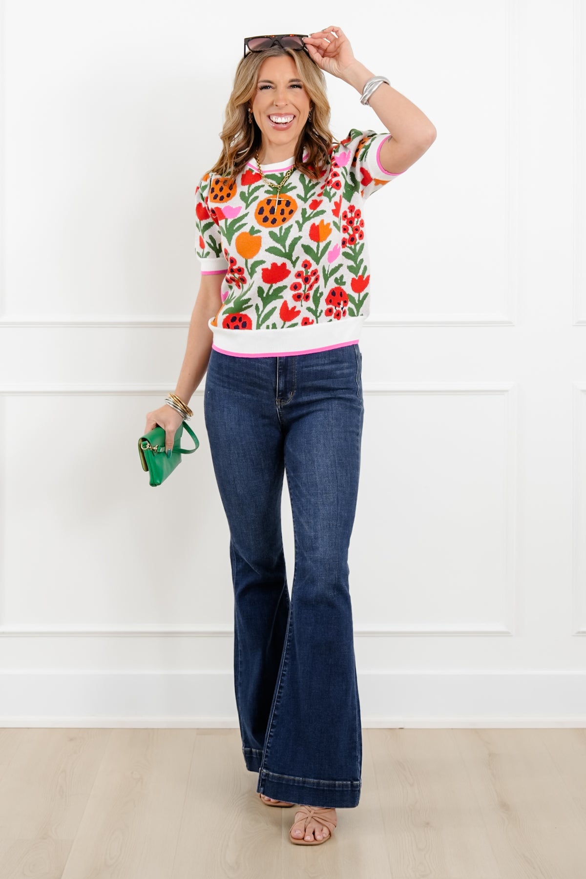 Floral Print Short Sleeve Sweater - Freckled Poppy