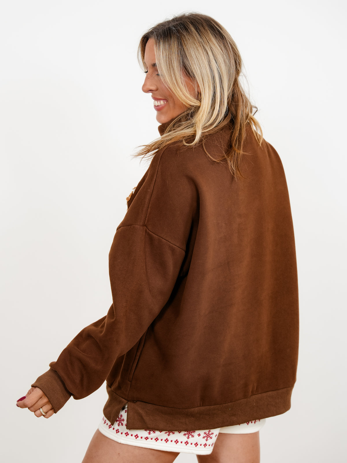Corduroy Ginger Bread Man Long Sleeve Mock Neck Pullover Sweatshirt - Freckled Poppy