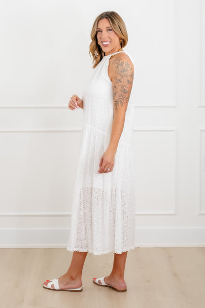 White Eyelet Sleeveless Drop Waist Dress - Freckled Poppy