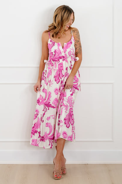 Floral Print Sleeveless Button Down Midi Dress - Freckled Poppy